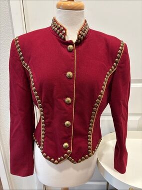 EUC BMW Women's Deep Red Military-Style Studded Jacket